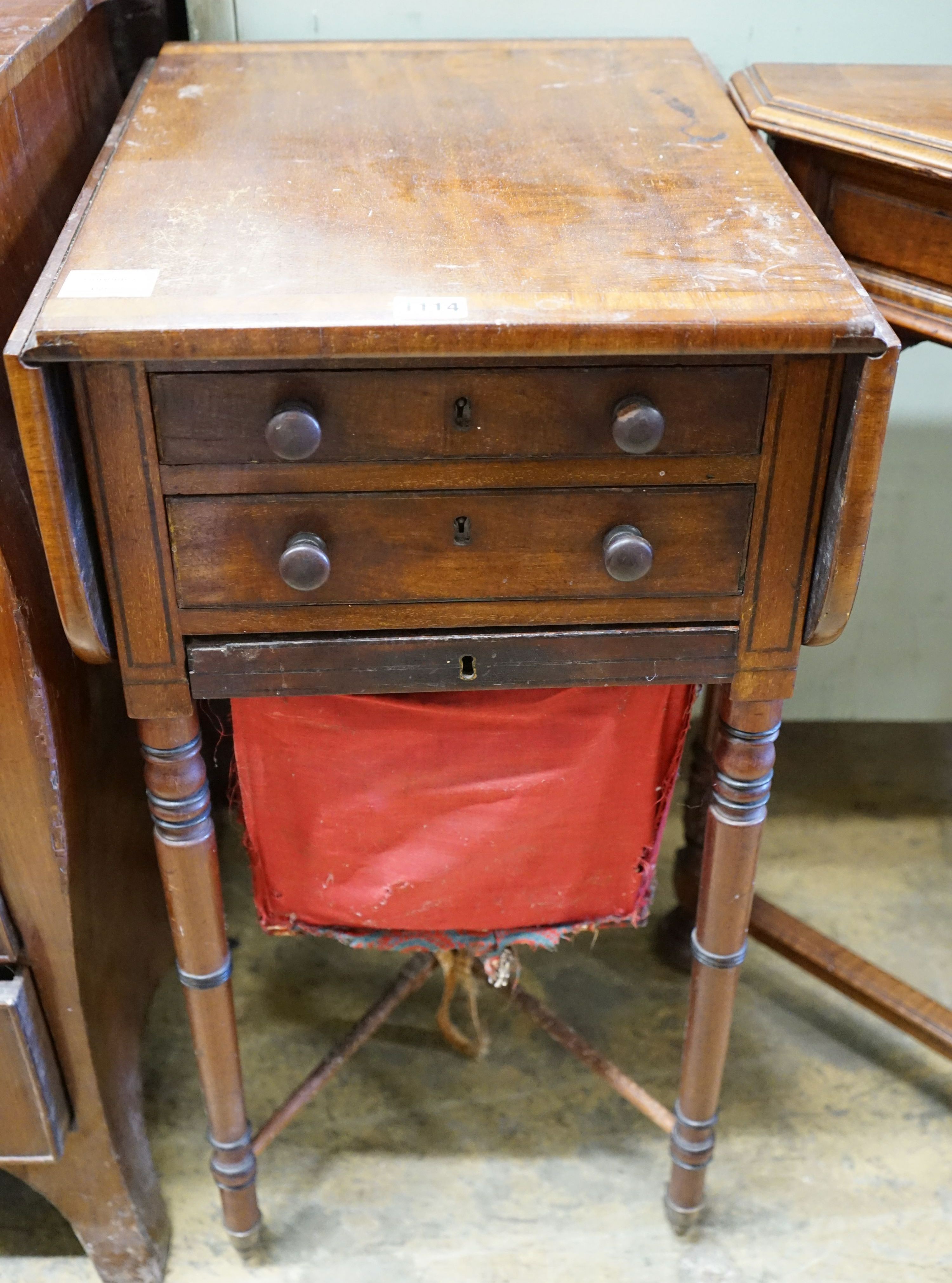 A Regency mahogany drop flap work table, width 39cm, depth 49cm, height 75cm